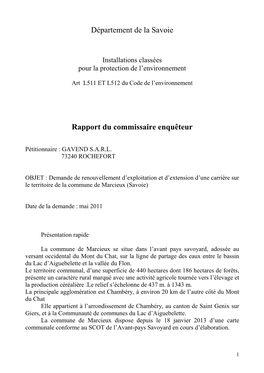 Département De La Savoie Rapport Du Commissaire Enquêteur