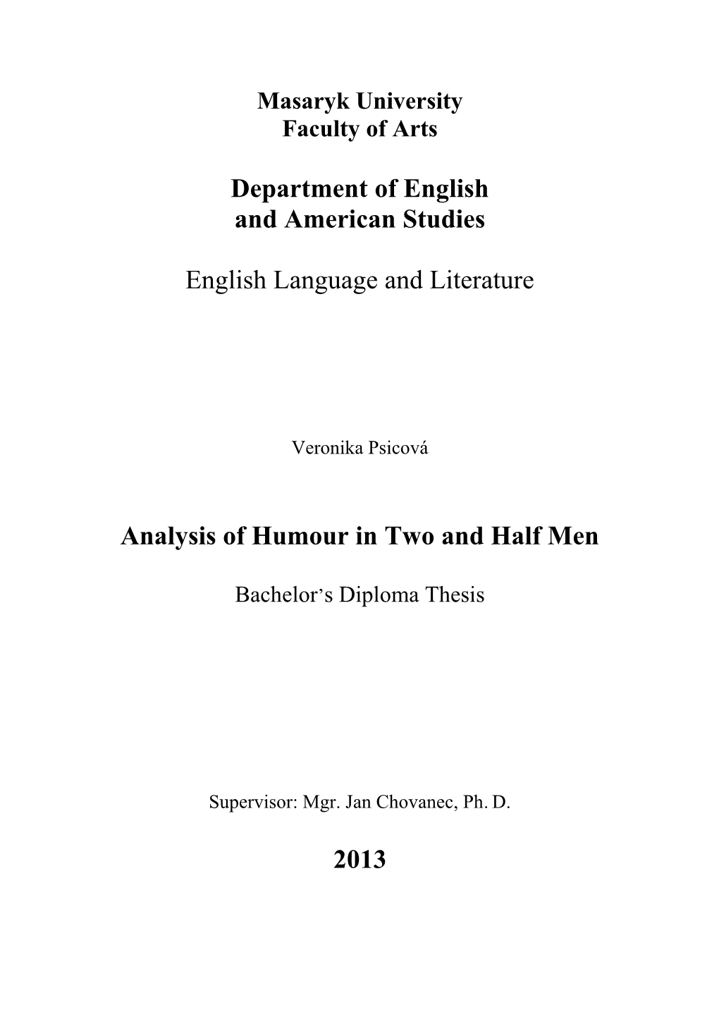 Department of English and American Studies English Language And