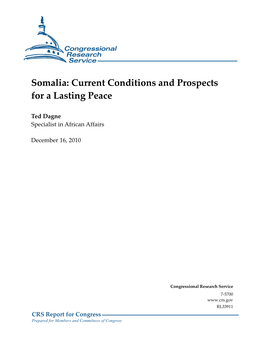 Somalia: Current Conditions and Prospects for a Lasting Peace