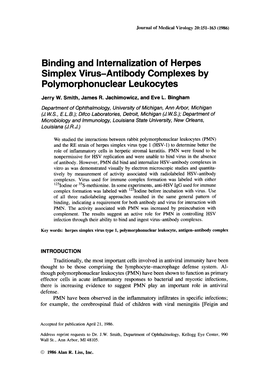 Binding and Internalization of Herpes Simplex Vi Rus-Ant I Body Complexes by Polymorphonuclear Leukocytes