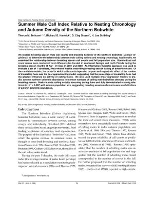 Summer Male Call Index Relative to Nesting Chronology and Autumn Density of the Northern Bobwhite Theron M