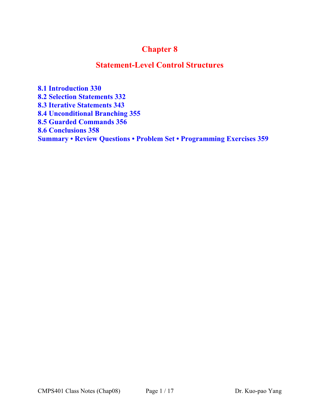 Chapter 8 Statement-Level Control Structures