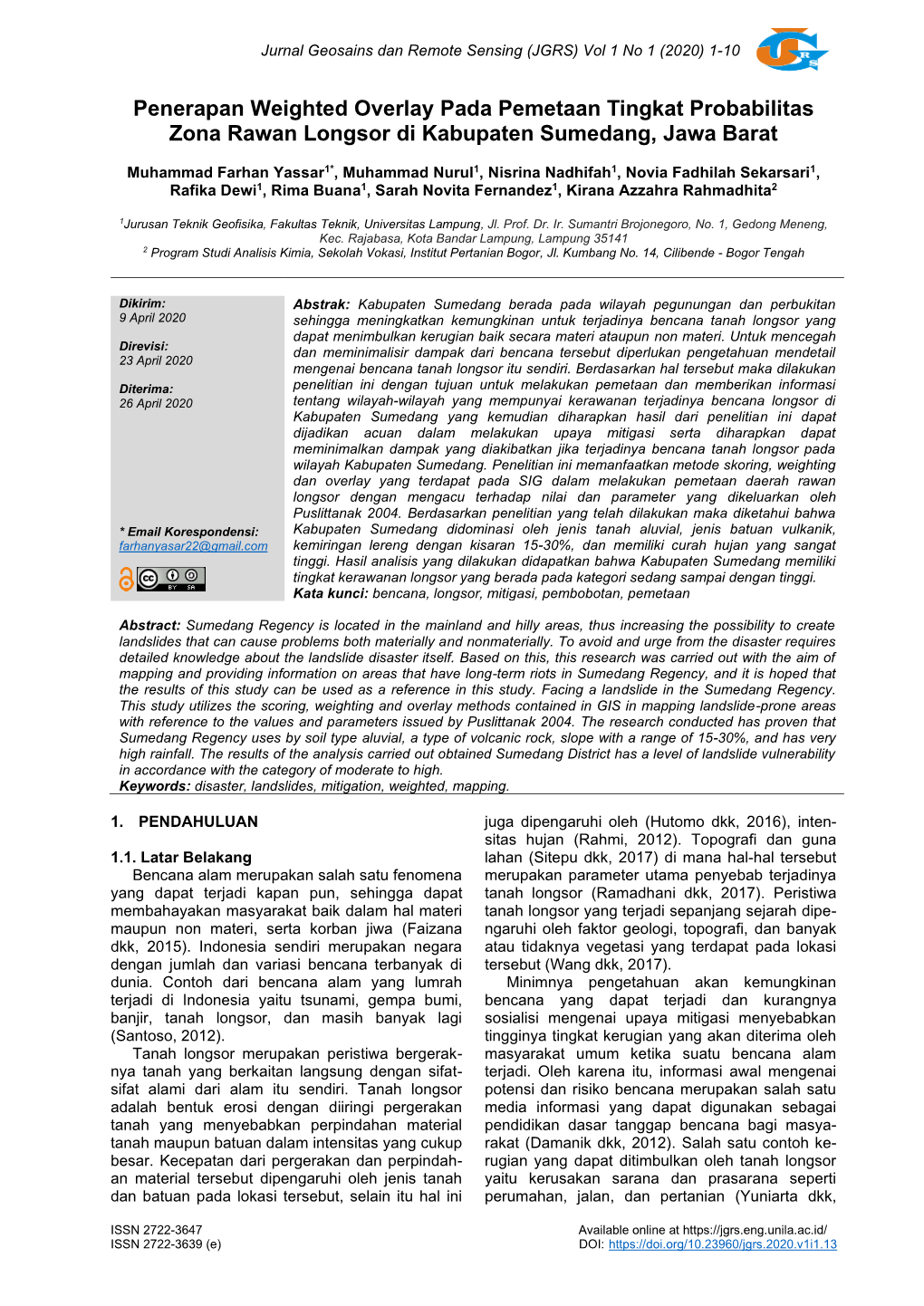 Penerapan Weighted Overlay Pada Pemetaan Tingkat Probabilitas Zona ...