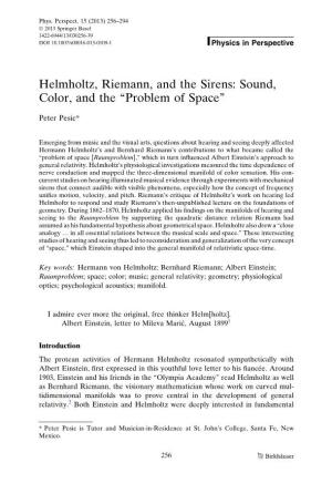 Helmholtz, Riemann, and the Sirens: Sound, Color, and the ‘‘Problem of Space’’