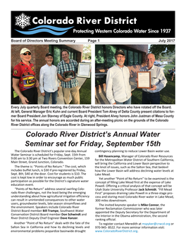 Colorado River District's Annual Water Seminar Set for Friday, September
