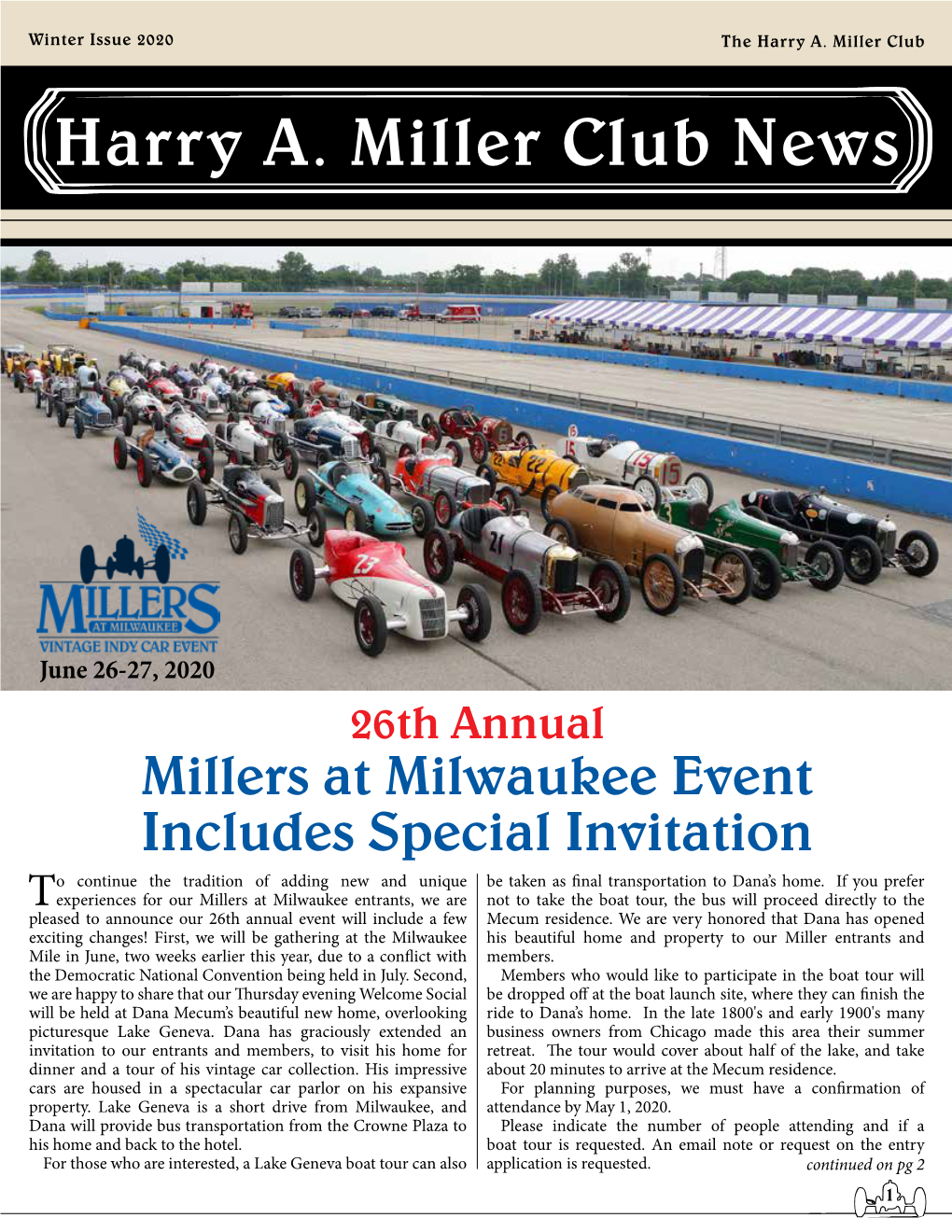 Harry A. Miller Club News