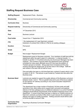 Staffing Request Business Case
