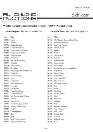 Worlds Largest Online Retailer Returns - TOYS (November 26)