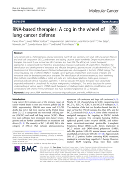 RNA-Based Therapies: a Cog in the Wheel of Lung Cancer Defense
