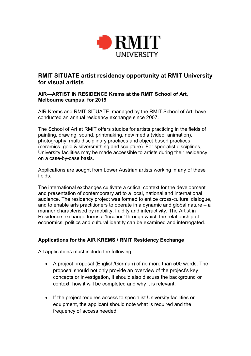 RMIT SITUATE Artist Residency Opportunity at RMIT University for Visual Artists