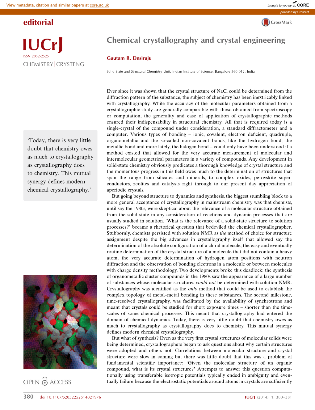 Chemical Crystallography and Crystal Engineering ISSN 2052-2525 Gautam R