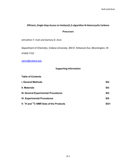 Pyridine N-Heterocyclic Carbene Precursors Johnathon T. Hutt