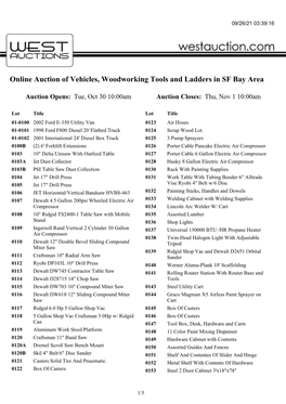 Online Auction of Vehicles, Woodworking Tools and Ladders in SF Bay Area