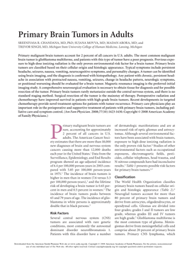 Primary Brain Tumors in Adults Sreenivasa R