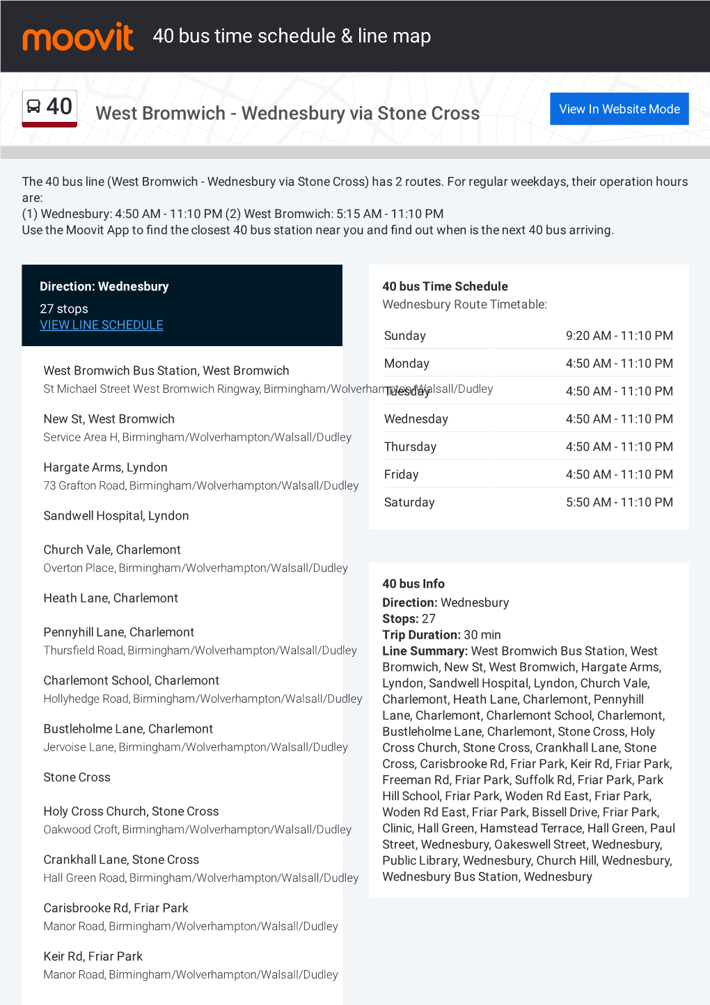 40 Bus Time Schedule & Line Route