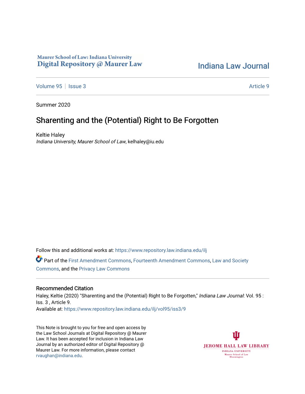 Sharenting and the (Potential) Right to Be Forgotten