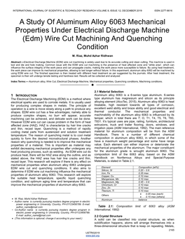 A Study of Aluminum Alloy 6063 Mechanical Properties Under Electrical Discharge Machine (Edm) Wire Cut Machining and Quenching Condition