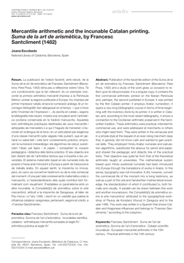 Articles Mercantile Arithmetic and the Incunable Catalan Printing. Suma