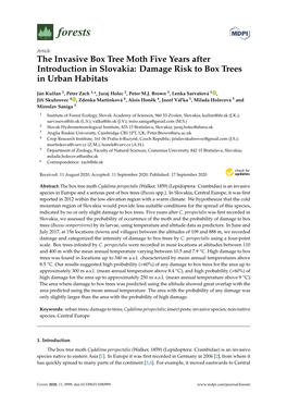 The Invasive Box Tree Moth Five Years After Introduction in Slovakia: Damage Risk to Box Trees in Urban Habitats