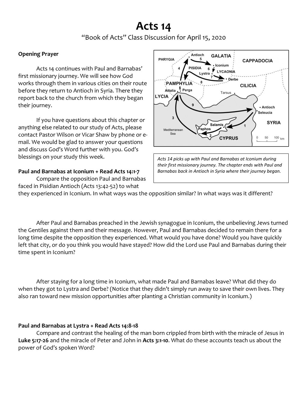 Acts 14 “Book of Acts” Class Discussion for April 15, 2020