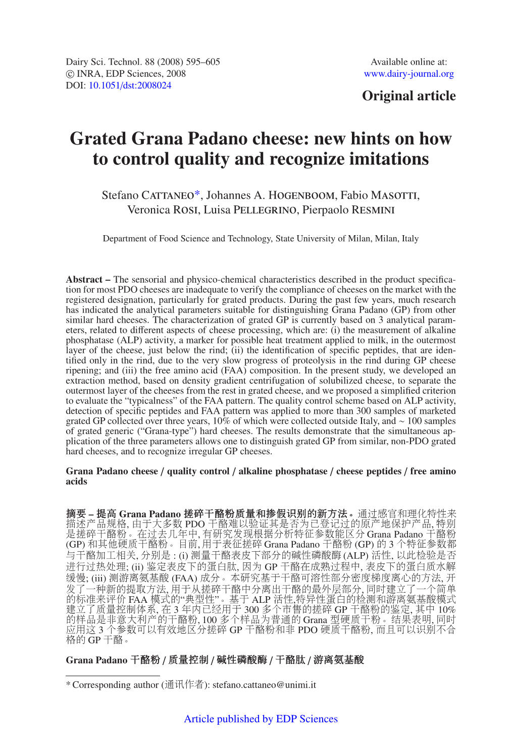 Grated Grana Padano Cheese: New Hints on How to Control Quality and Recognize Imitations