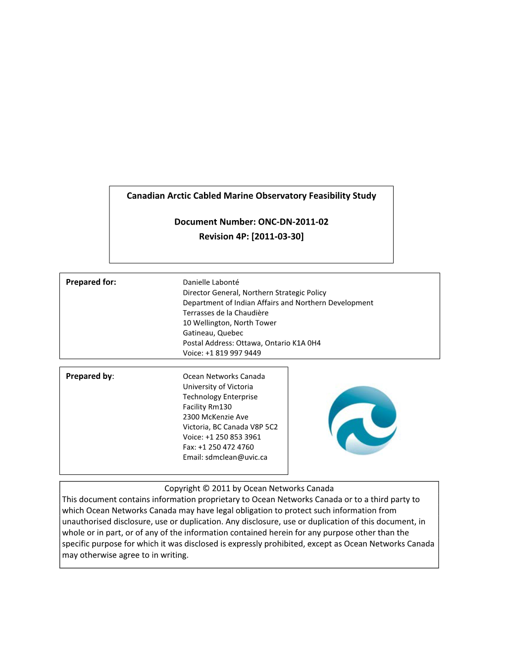 Canadian Arctic Cabled Ocean Observatory Study