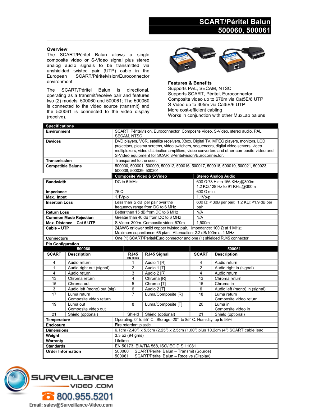 SCART/Péritel Balun 500060, 500061 ______