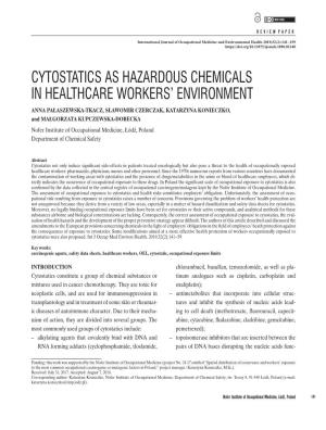 Cytostatics As Hazardous Chemicals in Healthcare