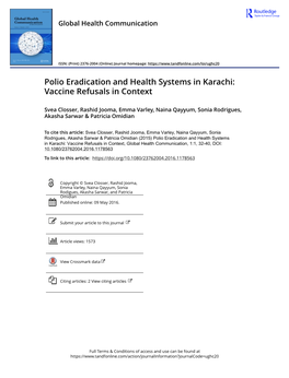 Polio Eradication and Health Systems in Karachi: Vaccine Refusals in Context