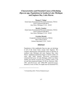 Characteristics and Potential Causes of Declining Diporeia Spp