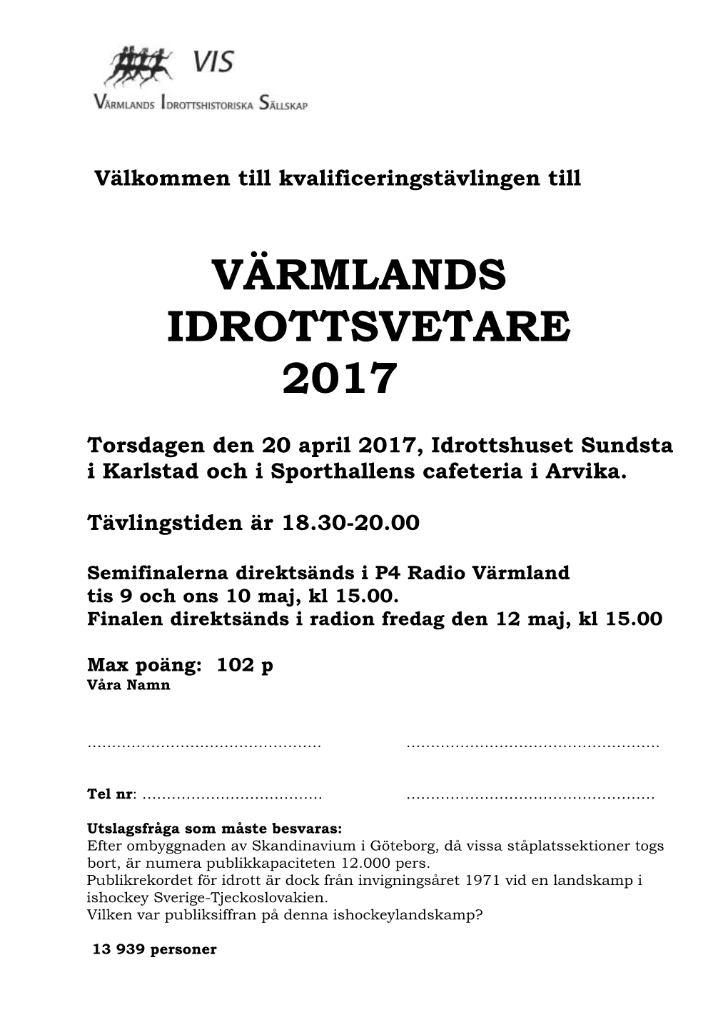 Värmlands Idrottsvetare 2017