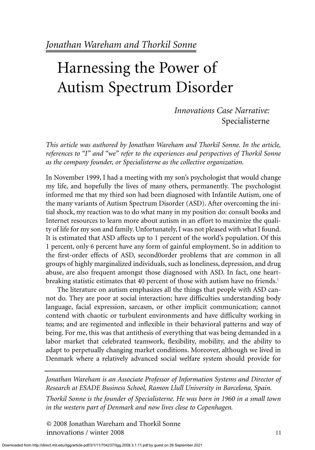 Harnessing the Power of Autism Spectrum Disorder