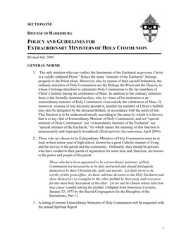 Policy and Guidelines for Extraordinary Ministers of Holy Communion