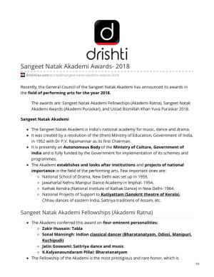 Sangeet Natak Akademi Awards- 2018