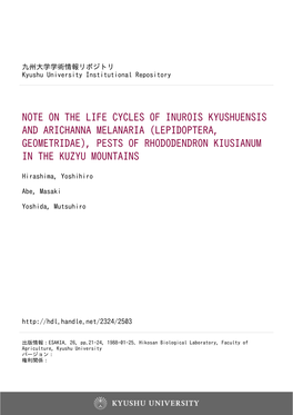 (Lepidoptera, Geometridae), Pests of Rhododendron Kiusianum in the Kuzyu Mountains