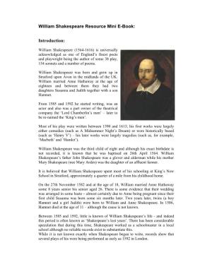 William Shakespeare Resource Mini E-Book: Introduction