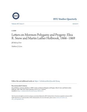 Letters on Mormon Polygamy and Progeny: Eliza R. Snow and Martin Luther Holbrook, 1866–1869 Jill Mulvay Derr