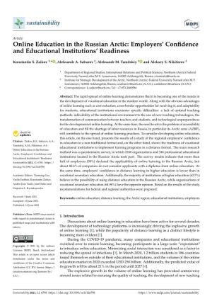 Online Education in the Russian Arctic: Employers’ Conﬁdence and Educational Institutions’ Readiness