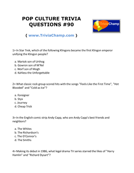 Pop Culture Trivia Questions #90