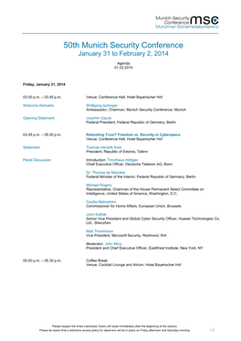 50Th Munich Security Conference January 31 to February 2, 2014