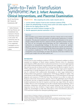 Twin-To-Twin Transfusion Syndrome: Part 2