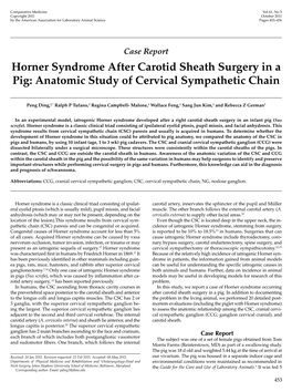 Horner Syndrome After Carotid Sheath Surgery in a Pig: Anatomic Study of Cervical Sympathetic Chain