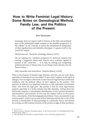 How to Write Feminist Legal History: Some Notes on Genealogical Method, Family Law, and the Politics of the Present