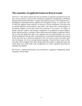 The Semantics of Applicativization in Kinyarwanda