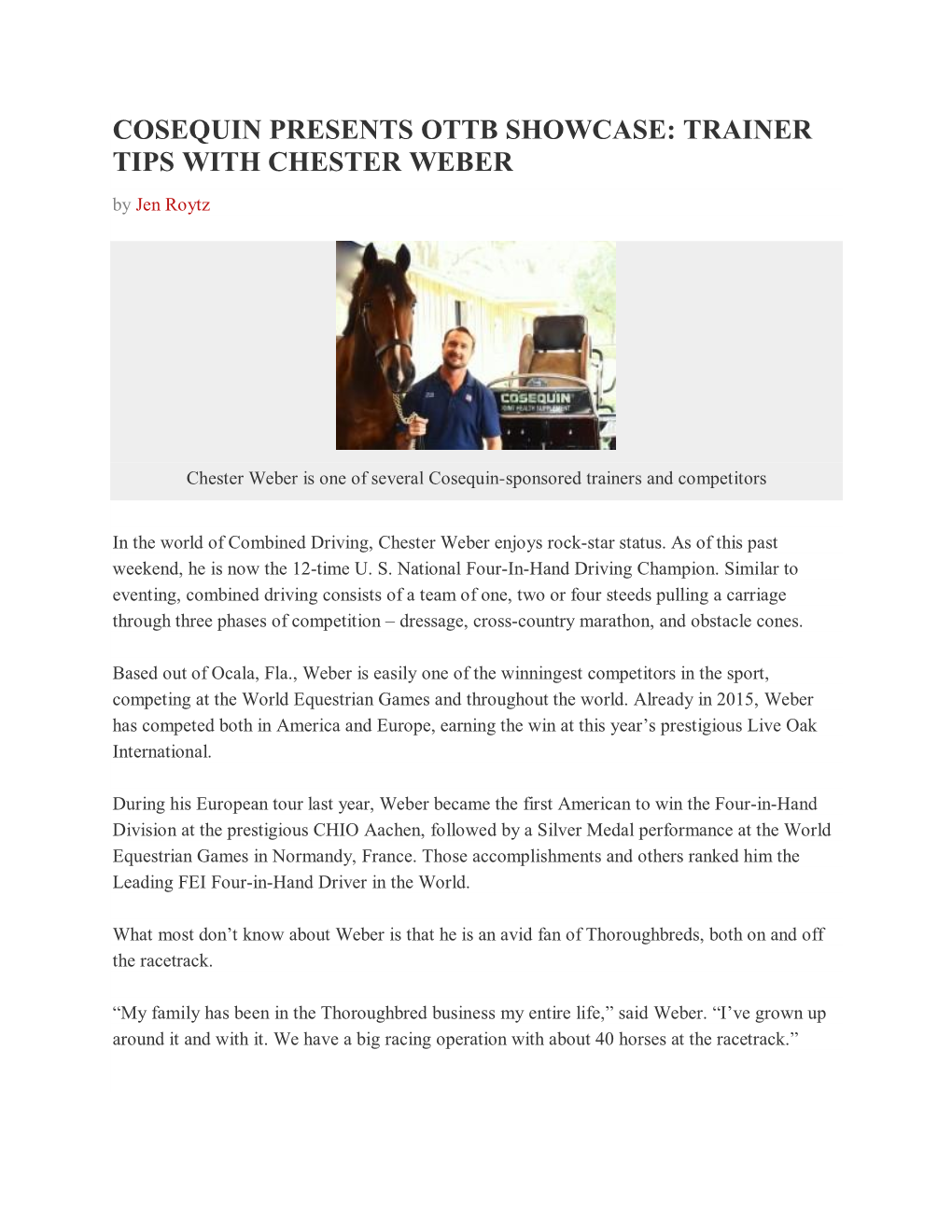 TRAINER TIPS with CHESTER WEBER by Jen Roytz