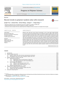 Recent Trends in Polymer Tandem Solar Cells Research