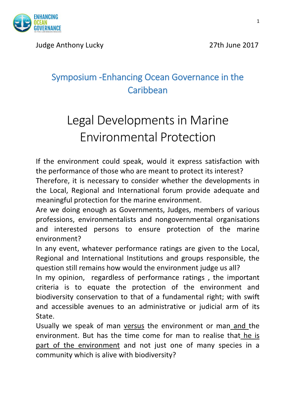 Legal Developments in Marine Environmental Protection