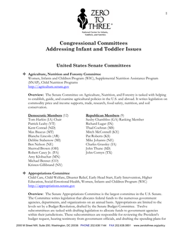 Congressional Committees Addressing Infant and Toddler Issues
