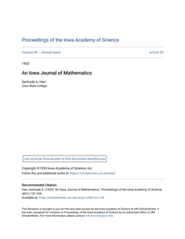 An Iowa Journal of Mathematics