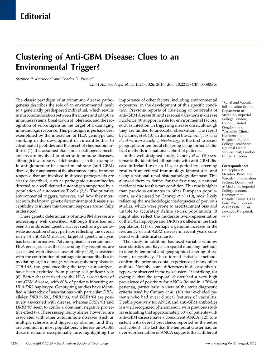 Clustering of Anti-GBM Disease: Clues to an Environmental Trigger?